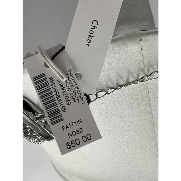 White House Black Market Silver Tone Mesh Woven Beaded ADJ Choker Necklace New - Picture 7 of 10